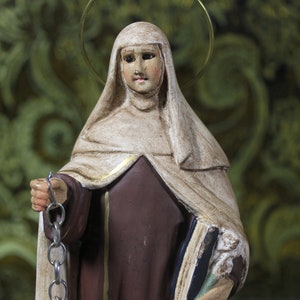 Saint Teresa of Ávila Sculpture, Ancient Saint Sculpture, Vintage Plaster Statue, Saint Statue, Crystal Eyes, Saint Figure