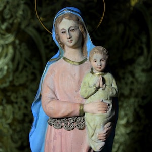 Virgins Statues, Old Vintage Virgin, Virgin Sculpture, Plaster Virgin, Our Lady Statue, Religious Statue, Crystal Eyes