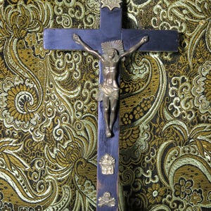 19th century wooden cross, Victorian crucifix, bronze Christ, religious crucifix, wooden wall cross, antique wall crucifix