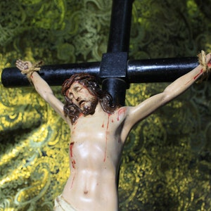Antique Crucifix,  Cross with Base, Desktop Crucifix, Plaster Crucifix, Antique Wooden Cross