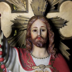 Sacred Heart Jesus Sculpture, Jesus the Redeemer, Sacred Heart, Figure of Jesus, Plaster Sculpture of Jesus, Crystal Eyes, Badalona
