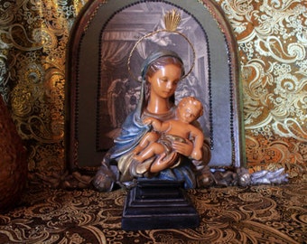 【アンティーク】 陶器 マリア 胸像 マリア像 アンティーク風 置物 胸像 聖母像 マリア様 石膏像