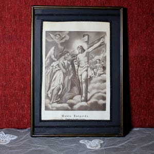 Saint Lutgard Lithograph, Holy Scene, Antique Lithograph, Framed Lithograph, Wooden Frame
