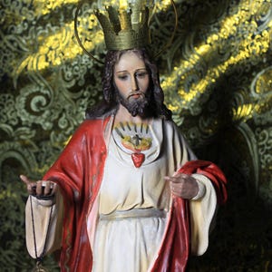 Sculpture Sacred Heart Jesus, Large Sculpture 18 inch, Sacred Heart Figure, Jesus Figure, Plaster Statue, Glass Eyes