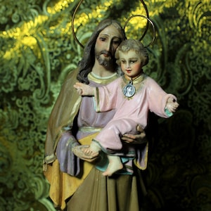 Antique Saint Joseph with Baby Jesus, Sculpture Saint Joseph, Statue Saint Joseph with Jesus, Father of Jesus, Plaster Sculpture.