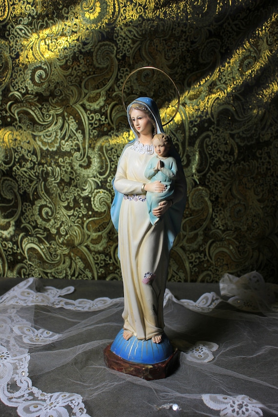 Virgin and Child Statue, Old Vintage Virgin, Virgin Sculpture 