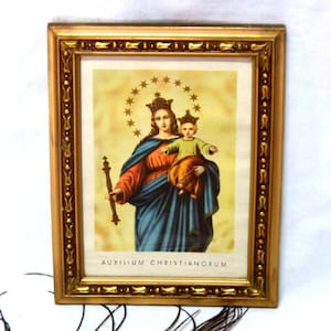 Lithography Virgin of Helpness, Lithography 30s, Auxilium Christianorum, Religious Lithography, Color Lithography, Gold Frame Lithography