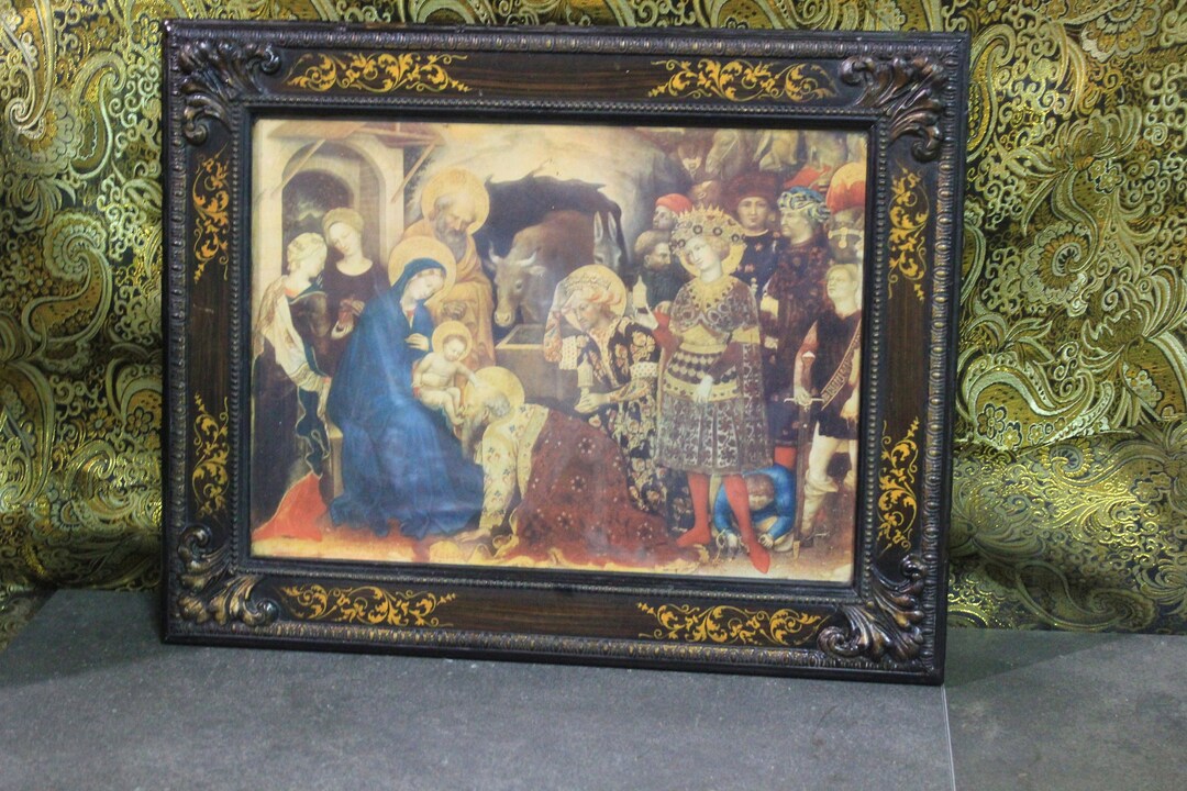 Antique XIX Lithograph, Adoration of the Magi Lithograph, Religious