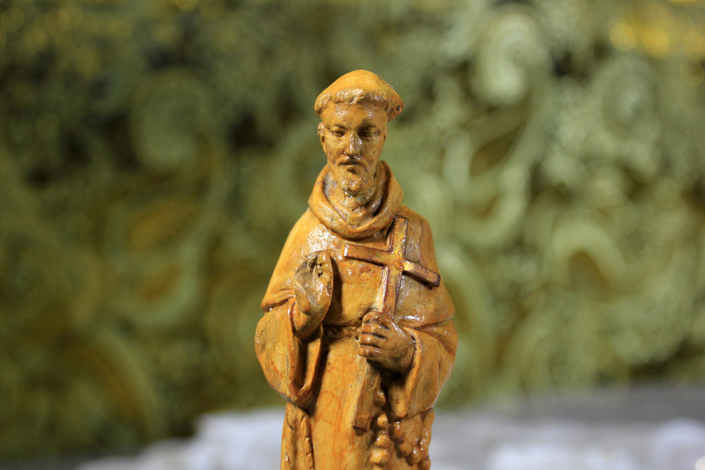 Alter Heiliger, Heiliger Franziskus, religiöse Figur 15 cm, religiöse Skulptur, Gipsskulptur, Gipsheiliger