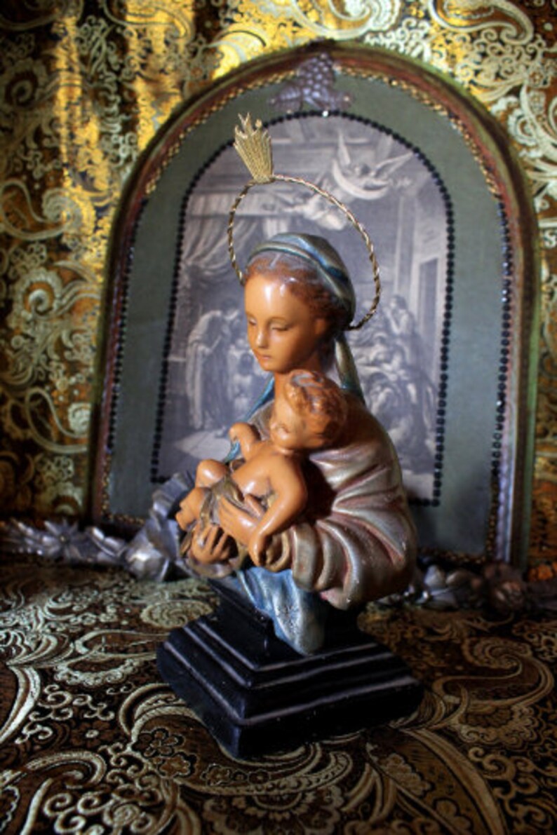 Bust Virgin Mary Plaster Virgin with Base Bust Virgin With Etsy