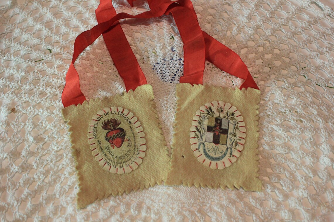 Scapular Colors Antique Scapular, Apostleship of Prayer Scapular, Silk Screen Printed ...