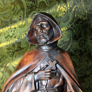 Ancient Saint, Saint Francis, Religious Figure 49 cm, Religious Sculpture, Plaster Sculpture, Plaster Saint, Monochrome Saint
