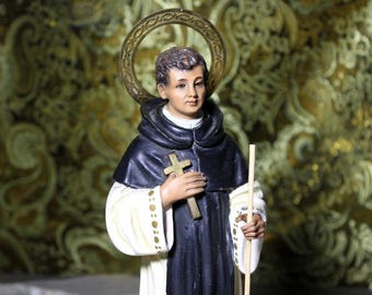 Antique Saint, Saint Martin de Porres, Religious Figure, Religious Sculpture, Saint Figure, Plaster Sculpture, Saint, 60s, Olot.