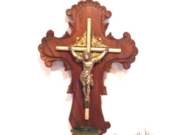 Holy Water Crucifix, Benitier Crucifix XIX, Antique Crucifix XIX, Crucifix Metal, Crucifix Hang Wall, Spanish Crucifix, Blessed Water