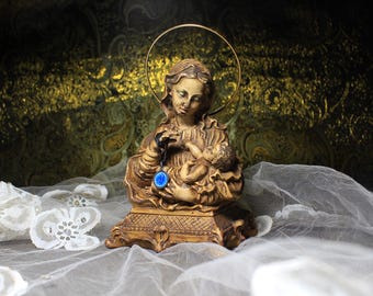 Antique Bust Virgin Mary with Child, Antique Virgin Plaster, Sculpture Our Lady, Plaster Statue, Virgin Statue, Small Bust Mary, Our Lady