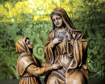 Escultura de Santa Ana com a Virgem, Escultura de Santa Vintage, Estátua de Barro Assado, Estátua de Santa Ana e Virgem Maria, Santa Ana.