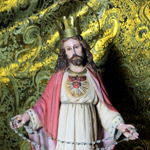 Sculpture Sacred Heart Jesus, Large Sculpture 19 inch, Sacred Heart Figure, Jesus Figure, Plaster Statue, Glass Eyes, Olot