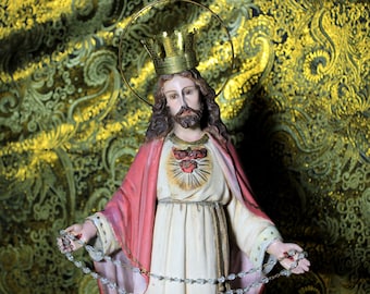 Sculpture Sacred Heart Jesus, Large Sculpture 19 inch, Sacred Heart Figure, Jesus Figure, Plaster Statue, Glass Eyes, Olot