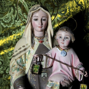 Virgin and Child Statue, Old Virgin of Carmen, Virgin Sculpture, Virgin Carmen, Our Lady Statue, Madonna Statue, Crystal Eyes
