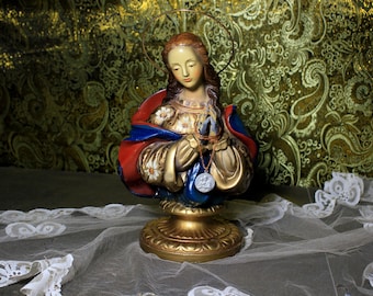 Antique Bust Virgin Mary, Antique Virgin Plaster, Sculpture Our Lady, Plaster Statue, Virgin Statue, Small Bust Mary, Bust Our Lady,