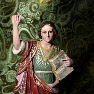 Sculpture of San Pancracio, Plaster Statue, Saint Statue, Wood Base Statue, Ancient Saint Sculpture, Glass Eyes,  Spain