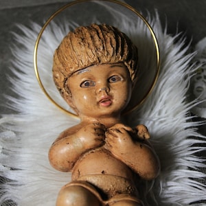 Little Jesus Child, Child Jesus with Bed, Antique Jesus, Child Jesus Sculpture, Christmas Sculpture, Christian Religion