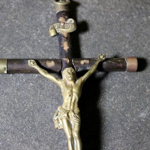 XIX Wooden Cross, Art Nouveau Crucifix, Bronze Christ, Religious Crucifix, Wood Wall Cross, Antique Wall Crucifix