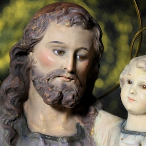 Antique Saint Joseph with Baby Jesus, Sculpture Saint Joseph, Statue Saint Joseph with Jesus, Father of Jesus, Plaster Sculpture.