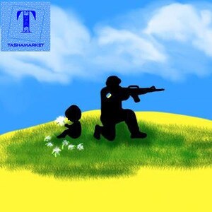 Ukrainische Wikinger-Kriegerin beschützt Kinder Postkarten-Digitalprodukt zum Download im JPEG-Format Kinder - die Zukunft der Ukraine