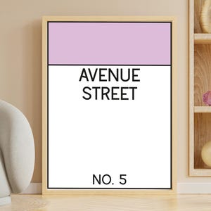 Custom Monopoly Street Name, Personalized Monopoly Print, Monopoly Digital Print, Monopoly Printable Download, Housewarming Gift