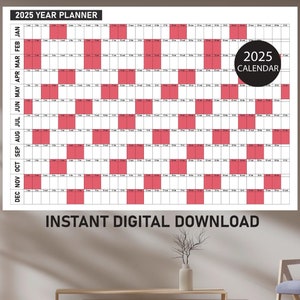 Large Monthly Wall Planner 2025 PDF, Giant Wall Calendar 2025, Large Wall Calendar, Minimalist Wall Planner, Monthly Planner, Yearly Planner