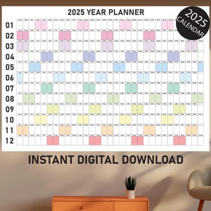 Calendrier mural géant 2025 : agenda de l&#39;année (téléchargement numérique)