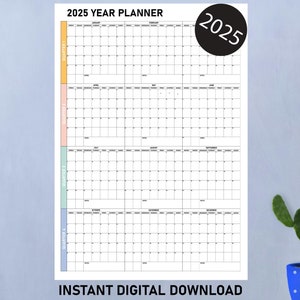 2025 Wall Planner: Large Monthly Calendar, Pastel Design (Digital Download)