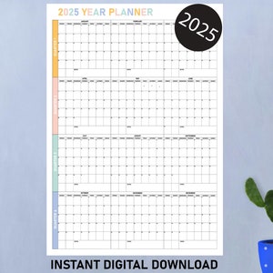 Calendrier mural 2025 : grand agenda mensuel, design pastel (téléchargement numérique)