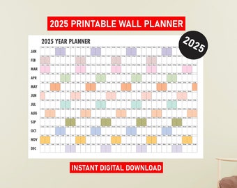 Giant Wall Calendar 2025 Printable PDF, 2025 Wall Planner, Large Wall