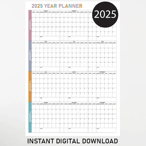 Calendrier mural 2025 : grand agenda mensuel pastel (téléchargement numérique)