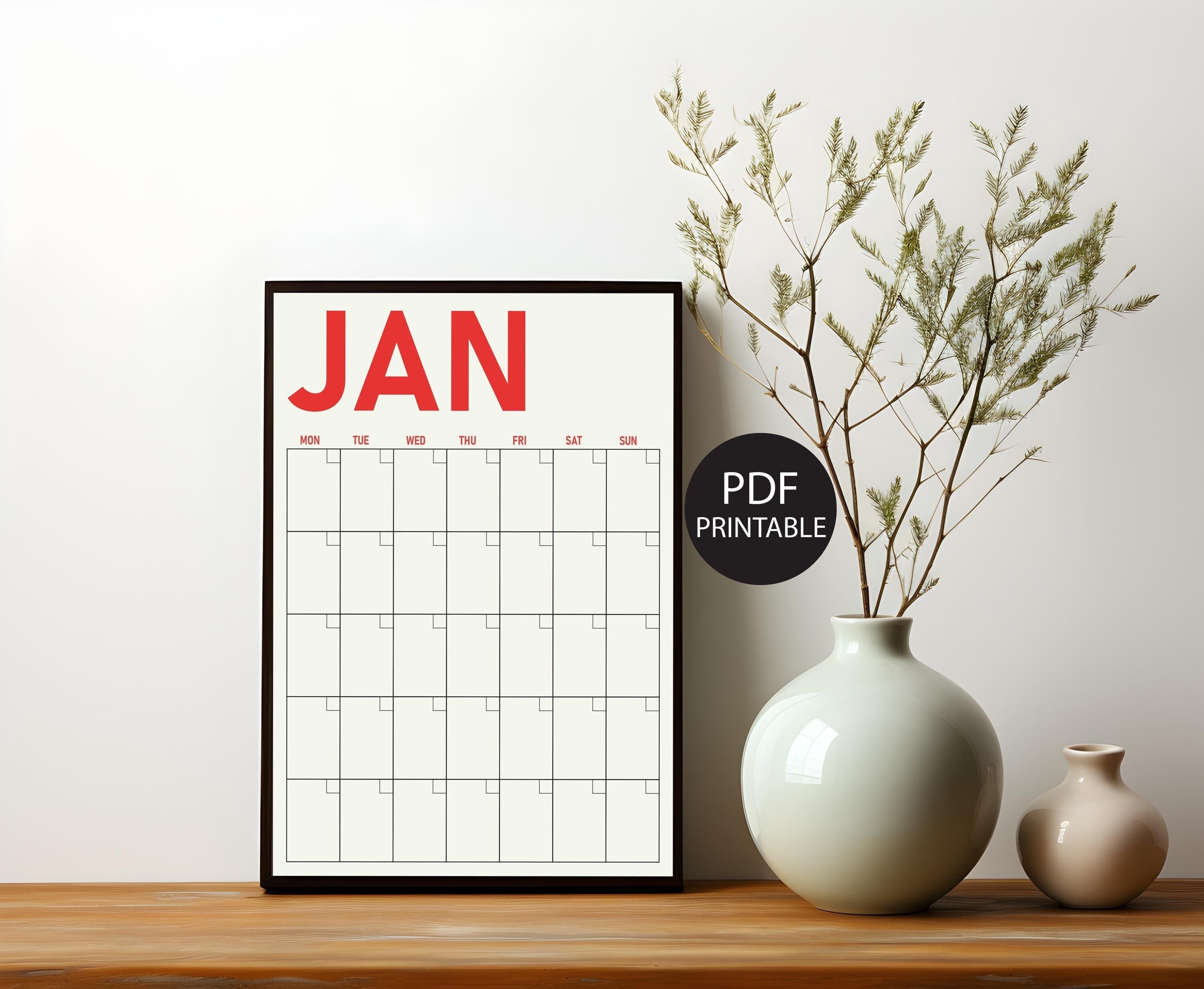 Large Monthly Wall Planner Printable Bright, Pastel Wall Calendar 2025