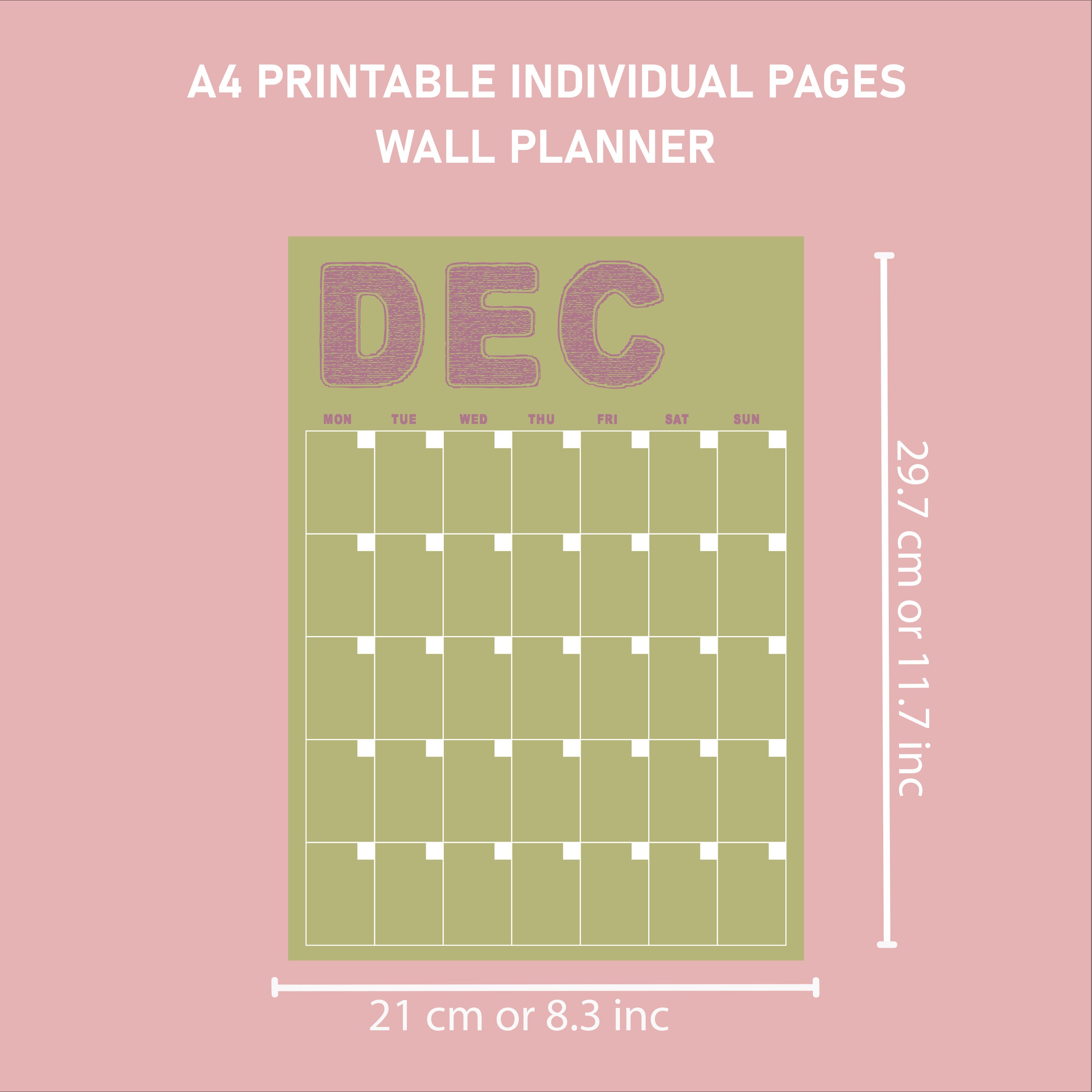 Large Monthly Wall Calendar A3 A4 PDF, Pastel Wall Planner, Undated ...