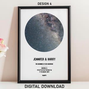Mappa stellare personalizzata stampabile, regalo di anniversario "La notte in cui ci siamo incontrati", cielo notturno stampabile, poster mappa stellare, regalo di nozze, costellazione stampabile