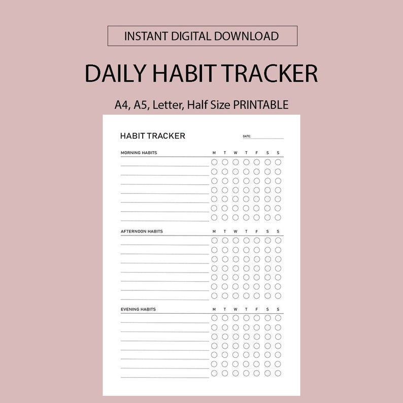 Daily Habit Tracker Printable A4/a5/letter/half Size, Daily Life ...