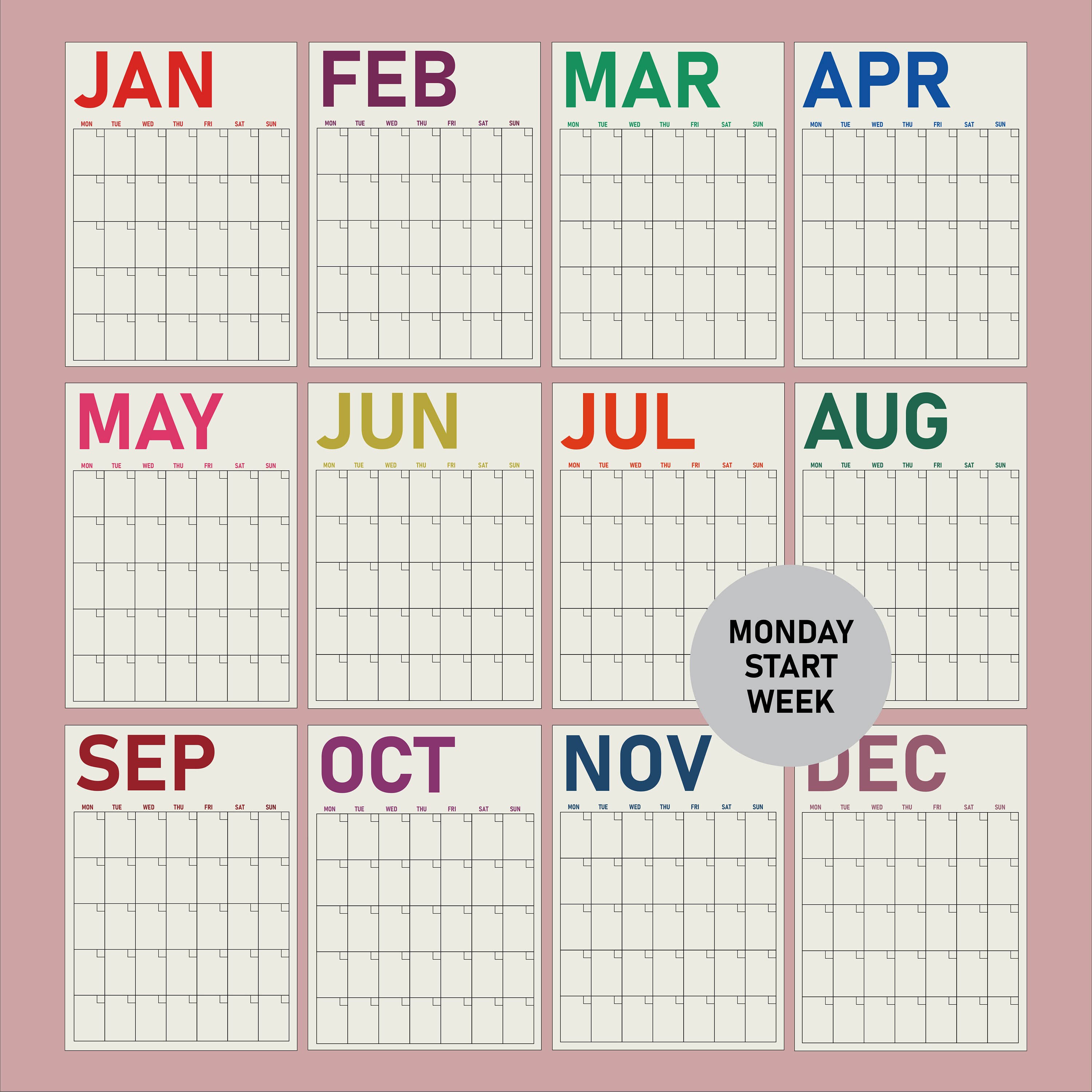 Large Monthly Wall Calendar Printable Bright, Pastel Wall Planner 2025