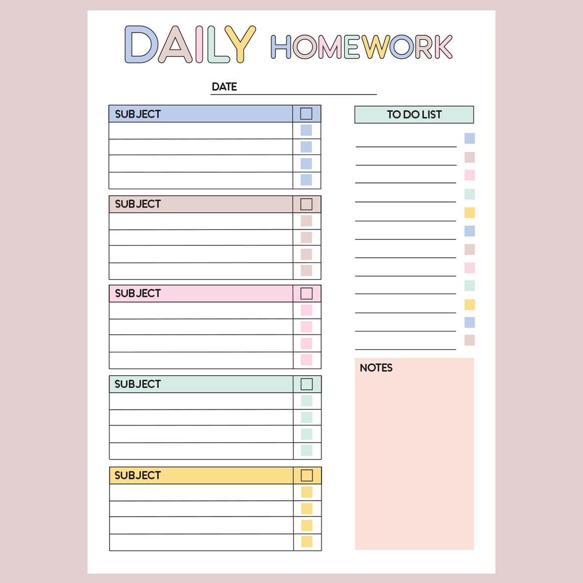 Homework Planner Printable: Daily School Study Tracker (PDF) - Etsy UK
