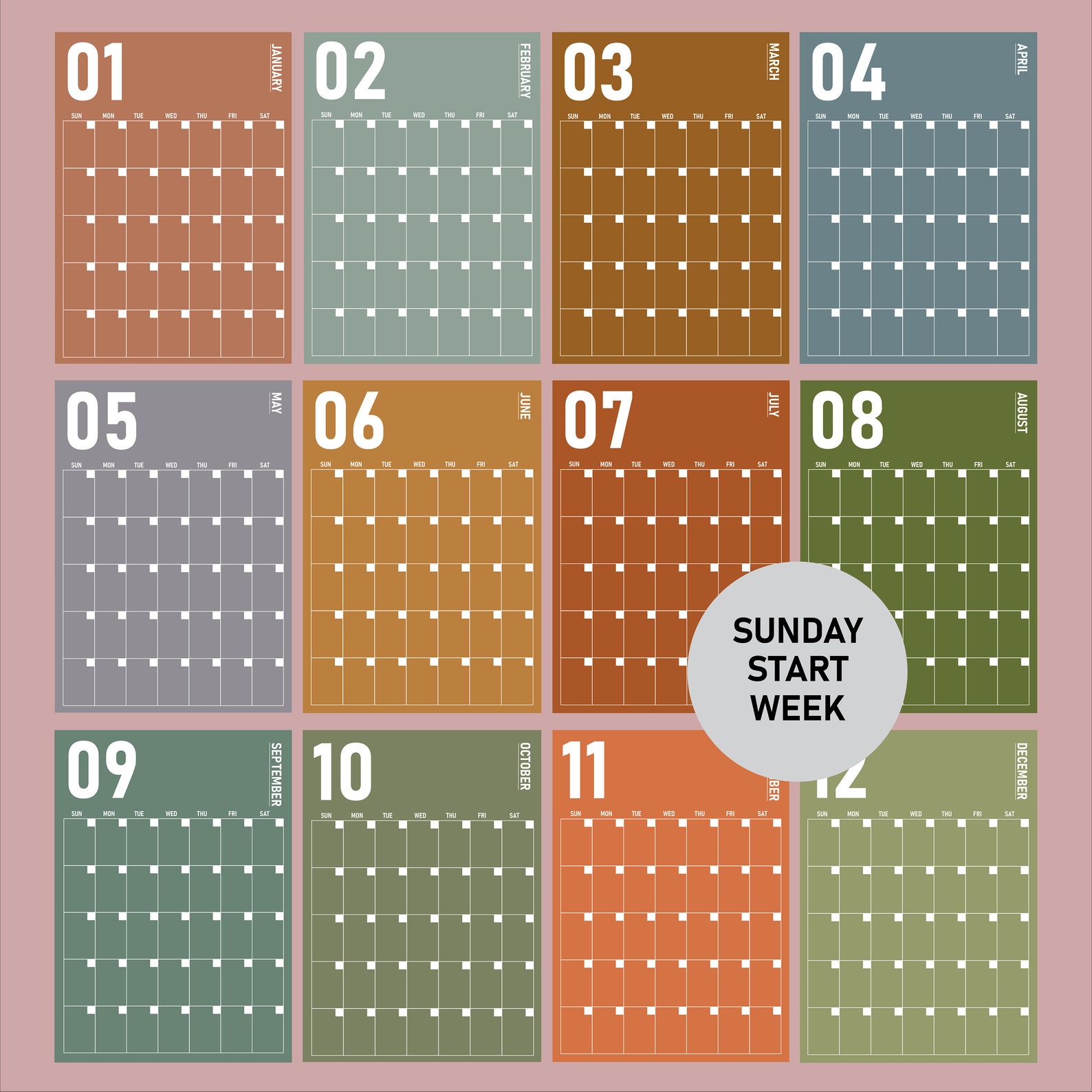 Undated Wall Calendar Printable PDF, Large Monthly Wall Planner ...