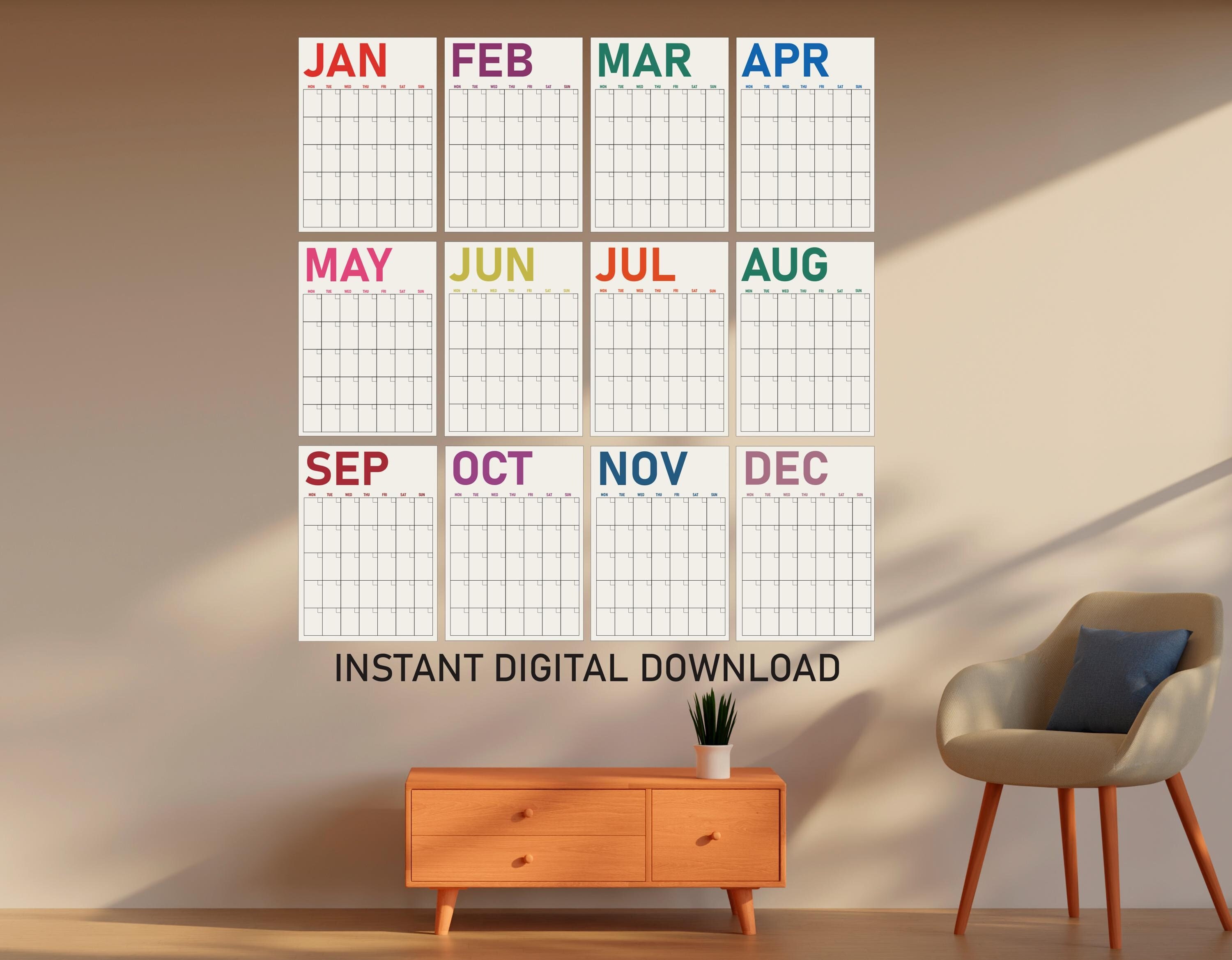 Large Monthly Wall Planner Printable Bright, Pastel Wall Calendar 2025