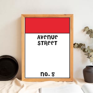 Custom Monopoly Street Name, Personalized Monopoly Print, Monopoly Digital Print, Monopoly Printable Download, Housewarming Gift
