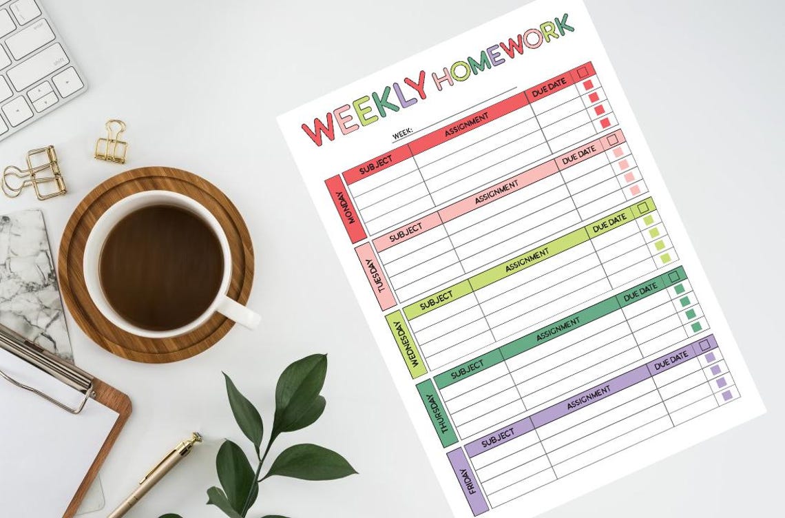Weekly Homework Schedule Kids Printable, Weekly Homeschool Schedule ...