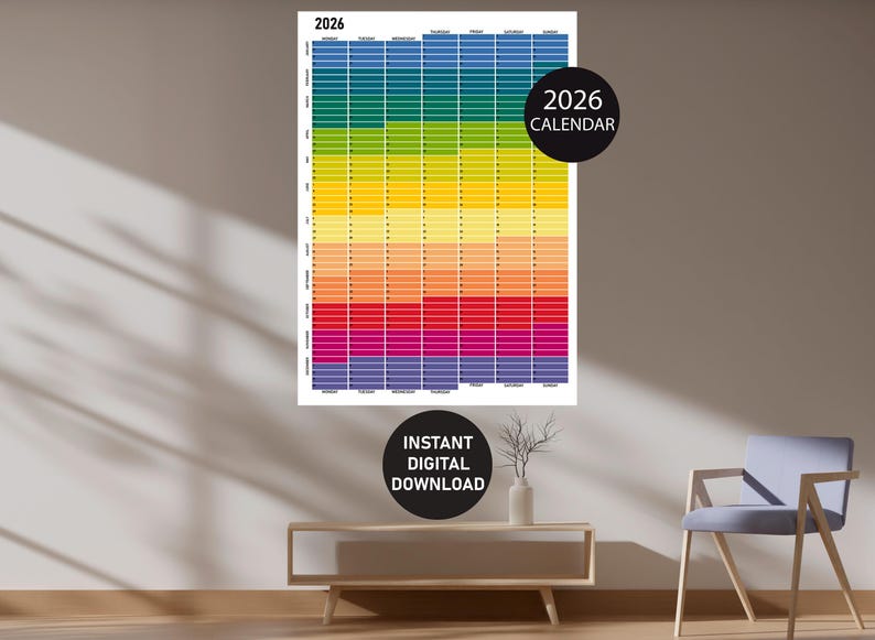 Large Colorful Wall Calendar 2026, Minimalist Wall Planner, Monthly