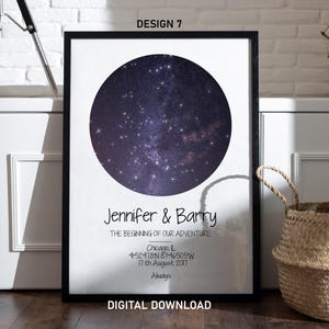 Mappa stellare personalizzata stampabile, regalo di anniversario "La notte in cui ci siamo incontrati", cielo notturno stampabile, poster mappa stellare, regalo di nozze, costellazione stampabile