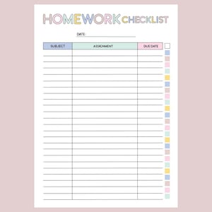 Checkliste Hausaufgaben zum Ausdrucken: Wochenplaner (Digitaler Download)