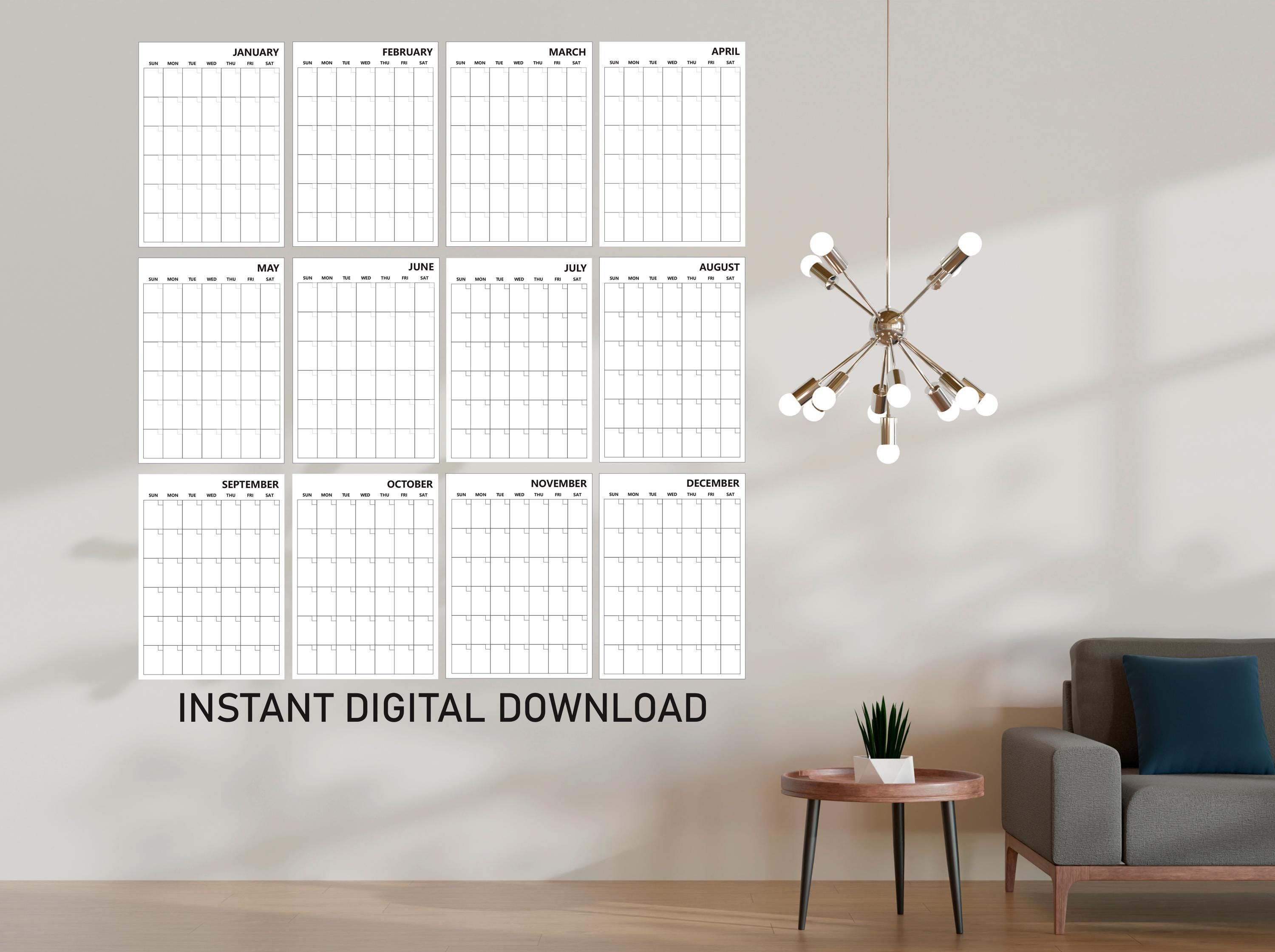 Large Printable Monthly Wall Calendar: Undated A3/A4 Planner (digital